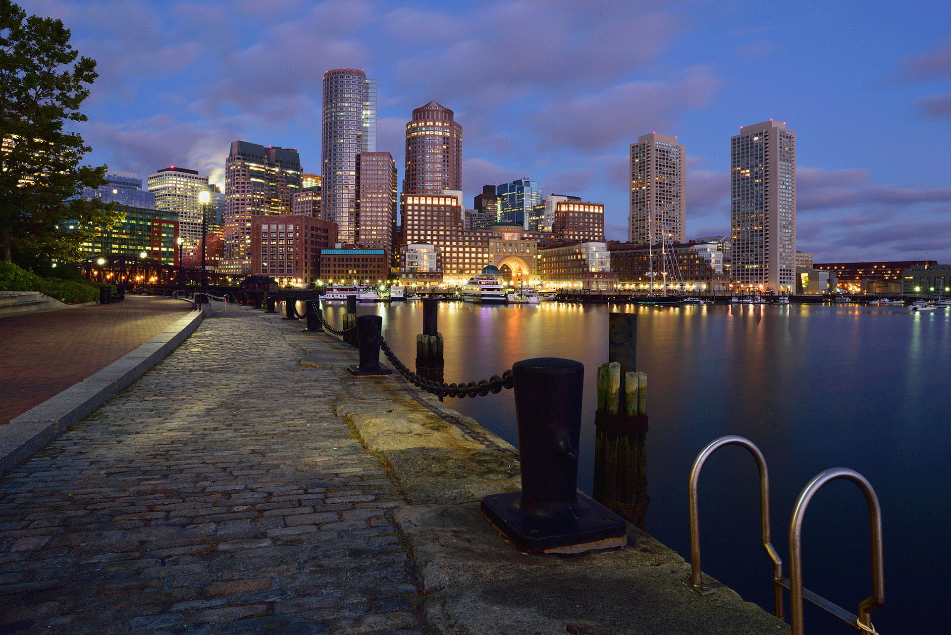 Boston boardwalk at night